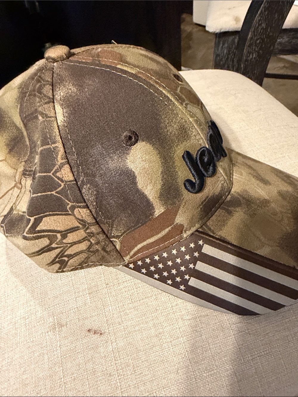 Jeep Camo Hat with Black Logo and American Flag Accent - Picture 3 of 6